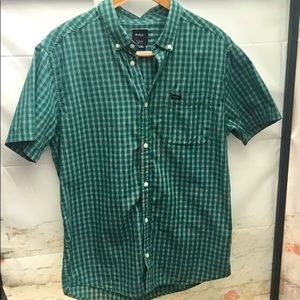 Men’s Slim Fit RVCA Casual Button Down Plaid Checked Short Sleeve Shirt